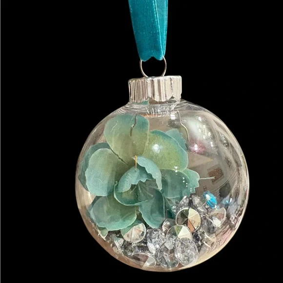 SET OF TWO Unbreakable Teal Holiday Ornament with Floral Design. - Picture 2 of 3